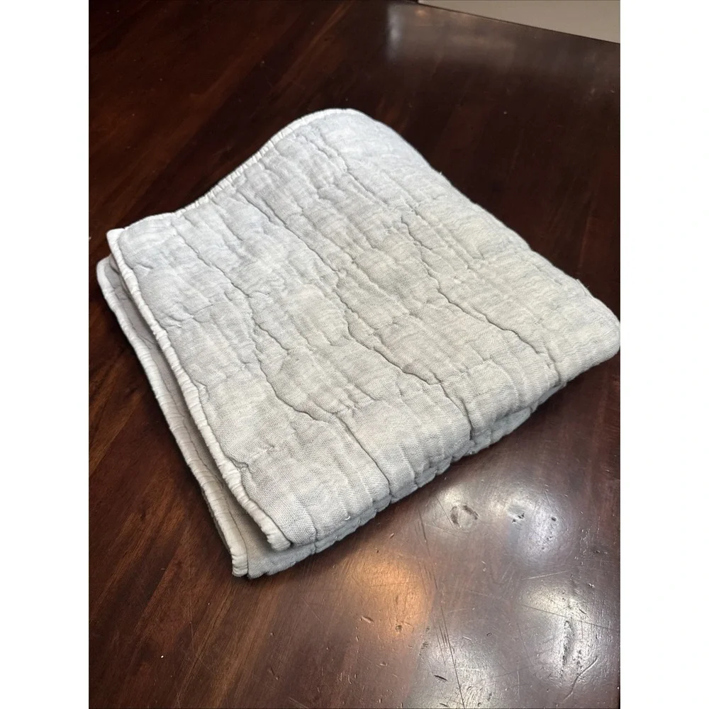 Pottery Barn EURO Pillow Sham Chambray Blue Cloud Quilted Stitched Linen Bedding